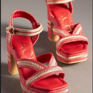 Red Platform Shoes with Chunky Heel and Ankle Strap